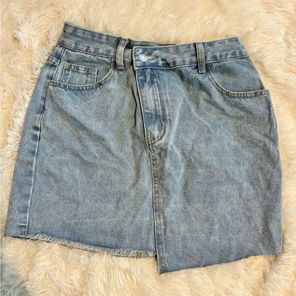 Denim Asymmetrical Mini Skirt